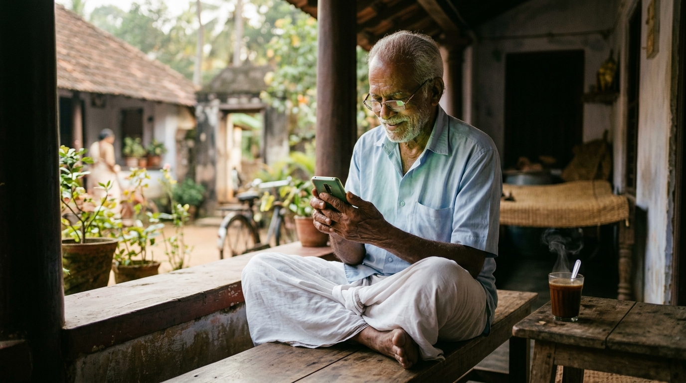 Papa reads the receipt with his morning chai